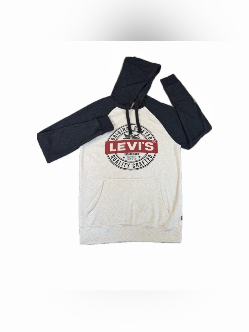 Levi's Logo Hoodie Men's Oatmeal Heather/Charcoal Kangaroo Pockets Long Sleeve S
